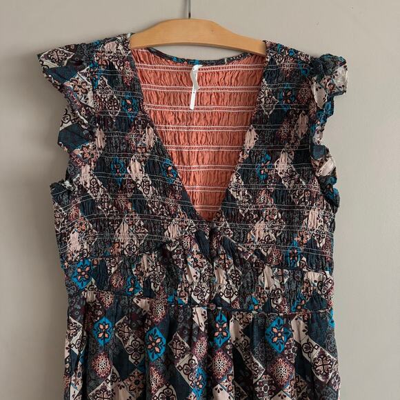Anthropologie The Peregrine Patchwork Smocked Ruffle Midi Dress Size Large - Picture 8 of 12